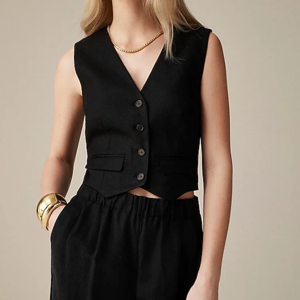 J.Crew black stretch linen vest. Size 2. NWT.